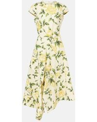 Oscar de la Renta - Floral Cotton-Blend Poplin Midi Dress - Lyst