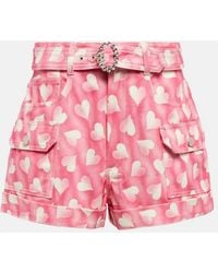 Alessandra Rich - Heart-Print High-Rise Denim Shorts - Lyst