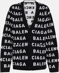 Balenciaga - Logo Jacquard Wool-blend Cardigan - Lyst