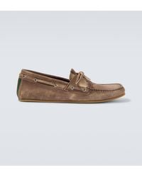 Gucci - Web Stripe Leather Boat Shoes - Lyst