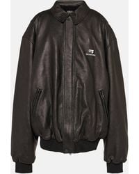 Balenciaga - Oversized Leather Bomber Jacket - Lyst