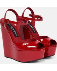 Dolce & Gabbana - Logo Patent Platform Wedge Sandal - Lyst