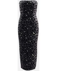 Alex Perry - Leopard-Print Strapless Velvet Midi Dress - Lyst