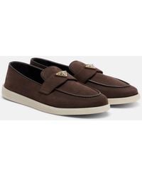 Prada - Suede Penny Loafers - Lyst