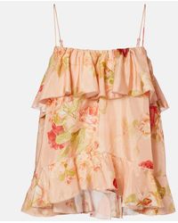 Zimmermann - Top Lencero Roselight De Seda Floral Con Volantes - Lyst