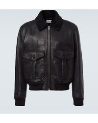 Saint Laurent - Bomberjacke Aus Leder Mit Shearling - Lyst
