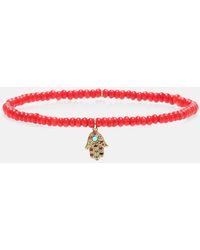 Sydney Evan - Baby Hamsa Rainbow Bamboo Coral And 14kt Gold Beaded Bracelet With Sapphires - Lyst
