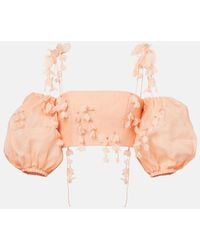 Zimmermann - Dawning Linen And Silk Crop Top - Lyst
