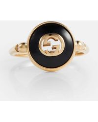 Gucci - Interlocking G 18kt Gold Ring With Onyx And White Diamonds - Lyst
