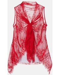 JACQUES WEI - Tie-Neck Silk-Trimmed Lace Top - Lyst