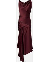Victoria Beckham - Asymmetric Draped Satin Midi Dress - Lyst