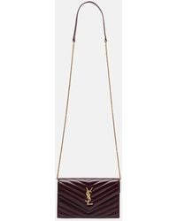 Saint Laurent - Cassandre Envelope Leather Wallet On Chain - Lyst
