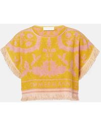 Zimmermann - Wylie Fringed Cotton Terry Crop Top - Lyst