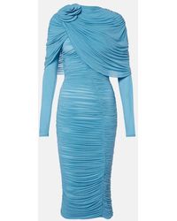 Magda Butrym - Floral-Applique Ruched Caped Midi Dress - Lyst