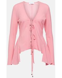 Blumarine - Ruffled Tie-Front Wool-Blend Blouse - Lyst