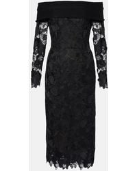 Oscar de la Renta - Orchid Floral Guipure Midi Dress - Lyst