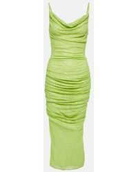 Self-Portrait - Beaded Ruched Mesh Midi Dress - Lyst