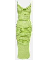 Self-Portrait - Beaded Ruched Mesh Midi Dress - Lyst