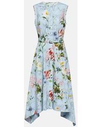 Oscar de la Renta - Unfinished Floral Poplin Asymmetrical Dress - Lyst