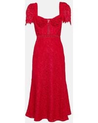 Self-Portrait - Vestido Midi De Crepe Con Encaje - Lyst