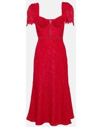 Self-Portrait - Lace Crepe Midi Dress - Lyst