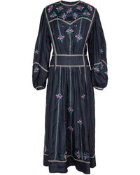 Isabel Marant Caroline Embroidered Silk Midi Dress - Blue