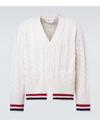 Thom Browne - Rwb Stripe Cable-Knit Virgin Wool Cardigan - Lyst