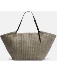 Brunello Cucinelli - Leather-Trimmed Raffia Tote Bag - Lyst