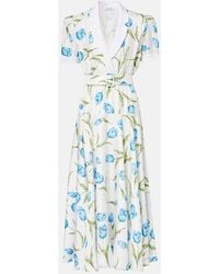 Rodarte - Belted Floral Silk Twill Midi Dress - Lyst