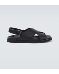 Polo Ralph Lauren Zane Oiled-Leather Sandals in Black for Men | Lyst