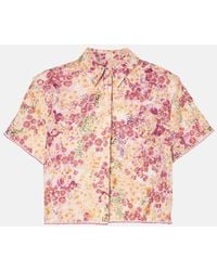 Agua Bendita - Virtuosa Florecer Cropped Linen Shirt - Lyst