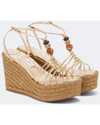 Jimmy Choo - Lemi Embellished Leather Wedge Sandals - Lyst