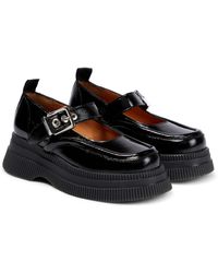 Ganni Patent Leather Platform Loafers - Black