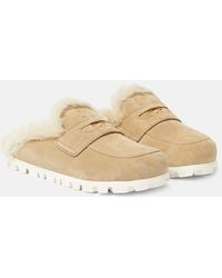 Miu Miu - Shearling-Lined Suede Slippers - Lyst