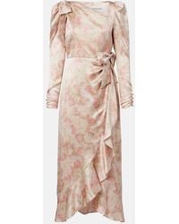 Alessandra Rich - Bow-Detail Floral Silk Satin Midi Dress - Lyst