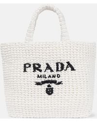 Prada - Small Logo Crochet Tote Bag - Lyst