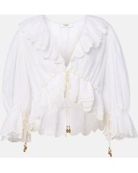 Chloé - Embroidered Ruffled Cotton Blouse - Lyst