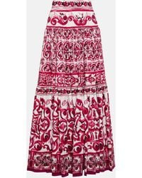 Dolce & Gabbana - Long Majolica-Print Poplin Skirt - Lyst
