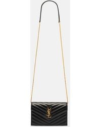 Saint Laurent - Cassandre Envelope Leather Wallet On Chain - Lyst