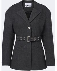 Ganni - Belted Wool And Cashmere-Blend Blazer - Lyst