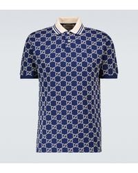 Gucci Short-sleeved Monogrammed Polo - Blue