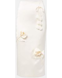 Self-Portrait - Floral-Applique Satin Midi Skirt - Lyst