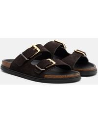 The Row - Buckle Suede Slides - Lyst