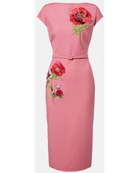 Oscar de la Renta - Floral-Applique Midi Dress - Lyst