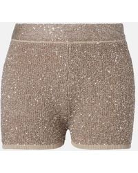 Brunello Cucinelli - Sequined Ribbed-Knit Cotton Shorts - Lyst