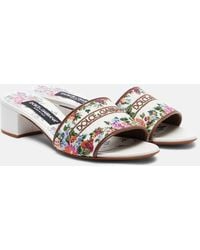 Dolce & Gabbana - Floral Leather-Trimmed Mules - Lyst