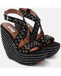 Alaïa - Alaia Embellished Suede Wedge Sandals - Lyst