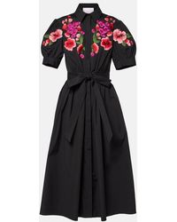 Carolina Herrera - Floral Embroidered Cotton-Blend Shirt Dress - Lyst