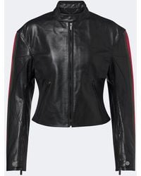 Gucci - Web Stripe Leather Biker Jacket - Lyst