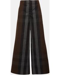 Burberry - Checked Wide-leg Canvas Pants - Lyst
